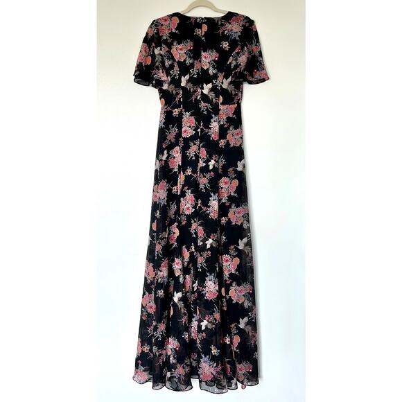 EUC Lulus Wings of Love‎ Black Pink Floral Print Tie Front Maxi Dress Size Small - Picture 13 of 16